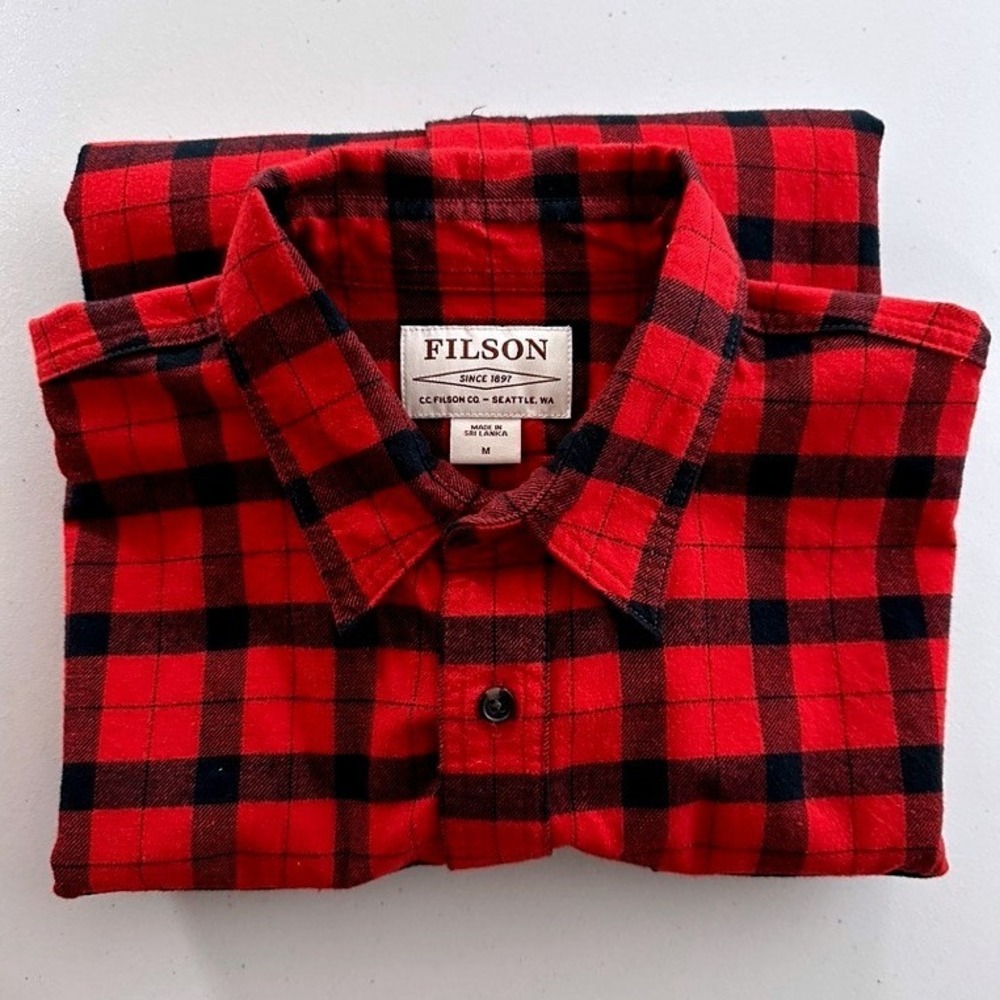 Filson Alaskan Guide Shirt Men Medium Red Black Buffalo Check Plaid Flannel